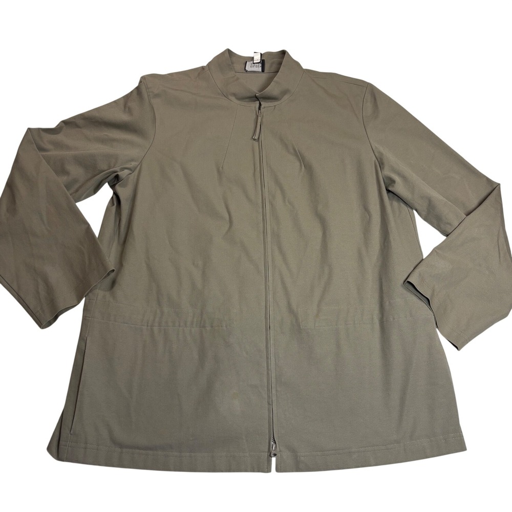Eileen Fisher Jacket Women's Taupe Good Zip Mock Neck Stretch Twill Size Large